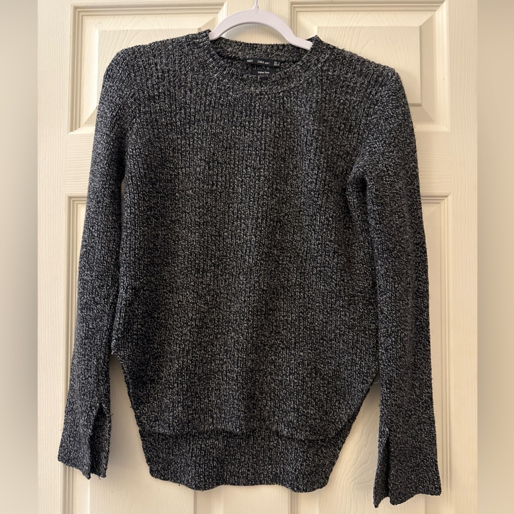 Zara Italian Yarn Charcoal Gray Crew Neck Sweater